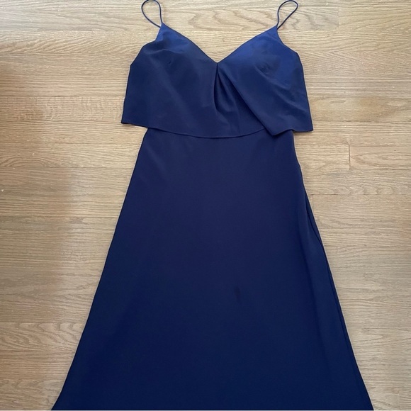 Jenny Yoo Navy Drape Spaghetti Strap Chiffon Bridesmaid Dress Size 4 - Picture 16 of 16